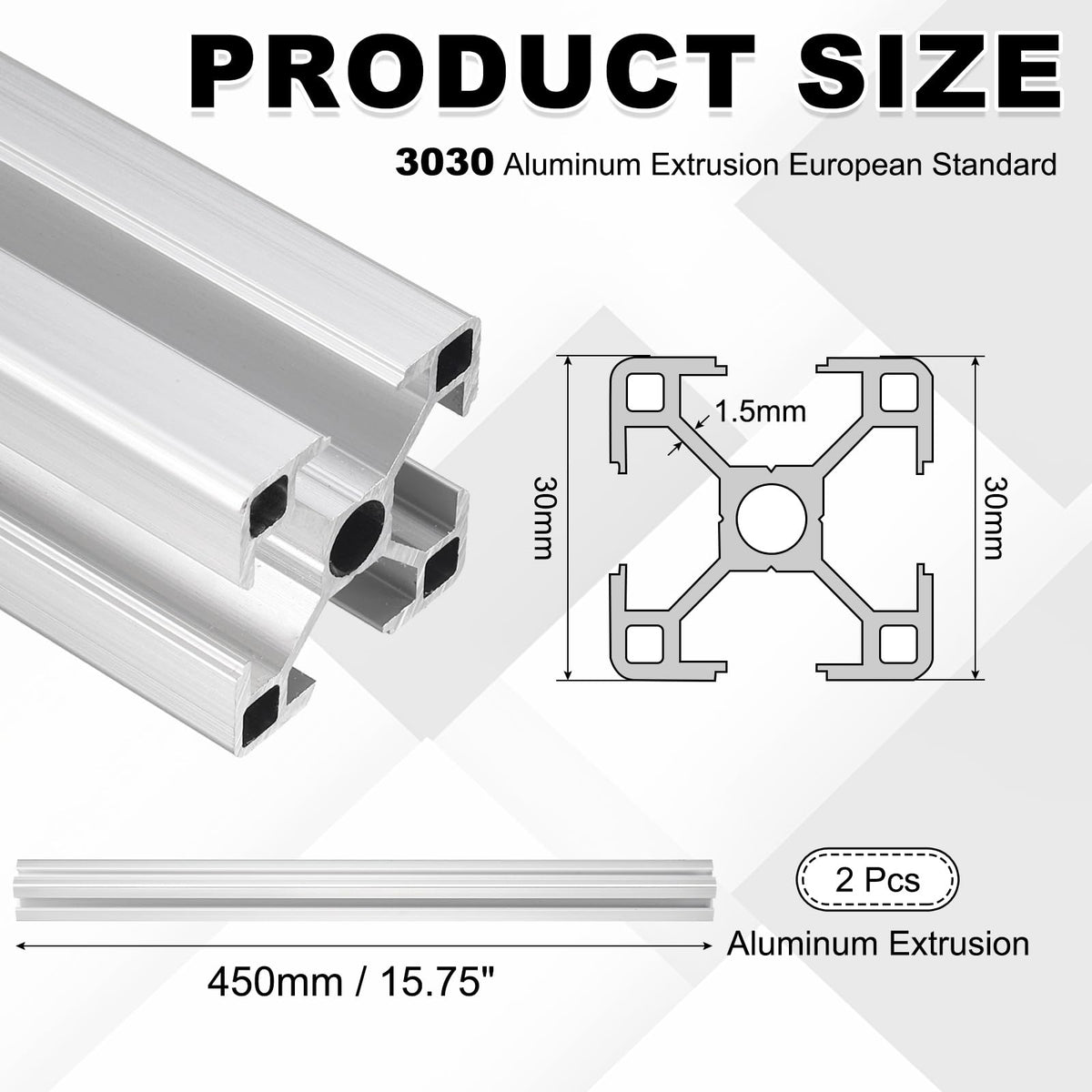 uxcell 2Pcs 450mm 3030 Aluminum Extrusion Profile, Anodized Linear Rail