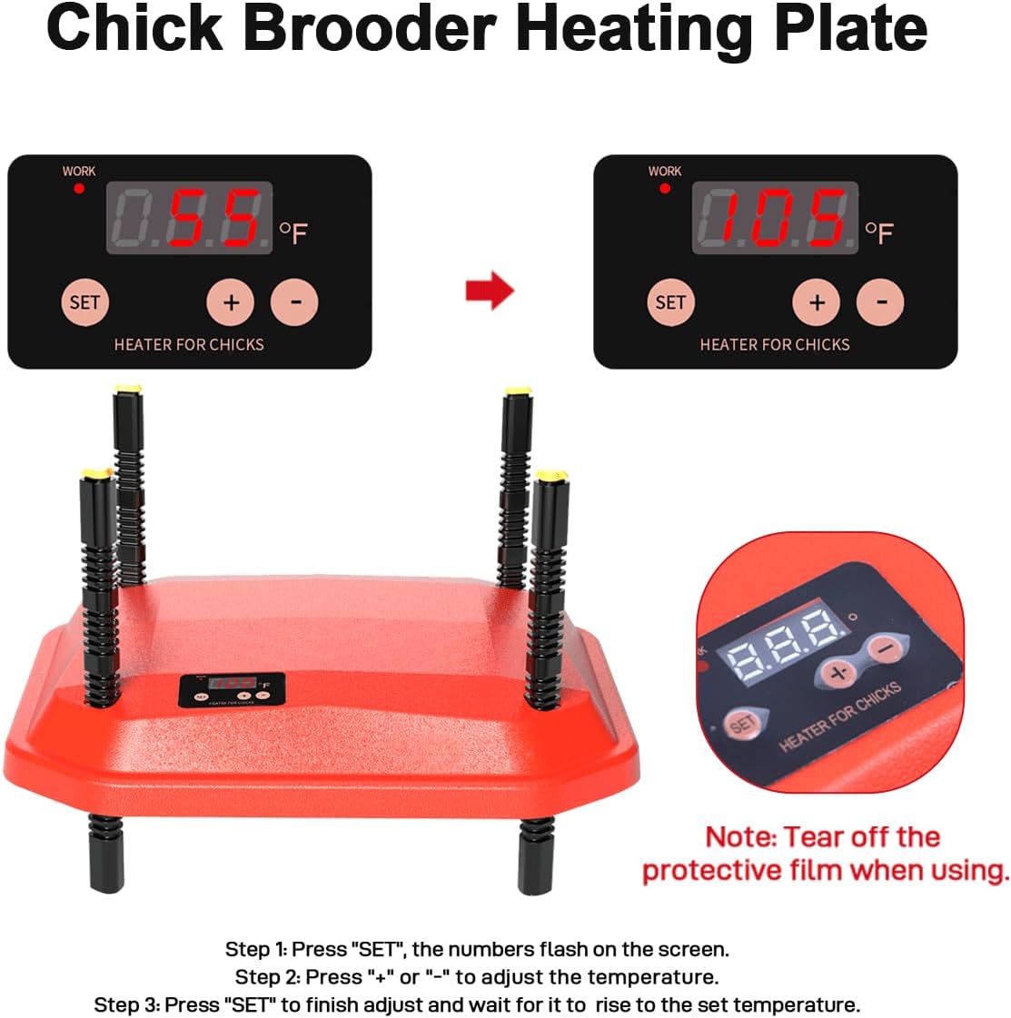 Chick Brooder Heating Plate, Brooder Heater for Chicks, Adjustable Temperature Height Adjustable Brooding Heater
