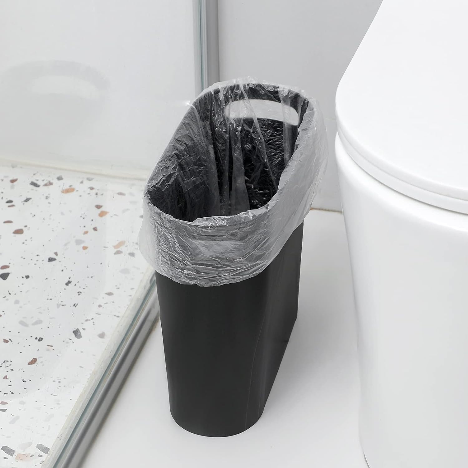 Small Trash Can, 3.5 Gallon Slim Garbage Can Plastic Waste Basket with Handles Container Bin for Narrow Spaces