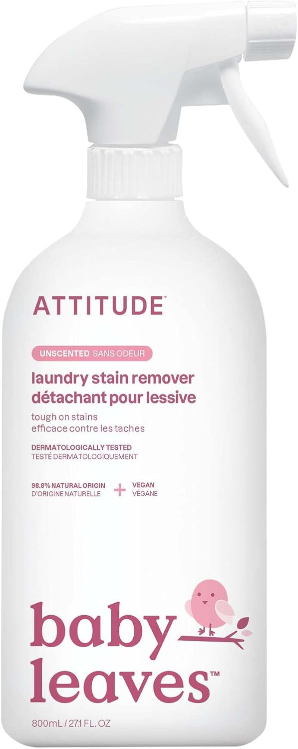 ATTITUDE Baby Laundry Stain Remover Spray, Free & Clear, 27 oz
