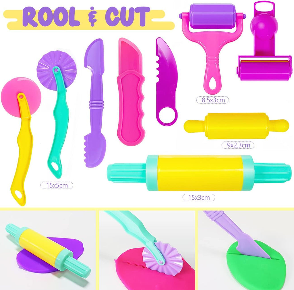 Dough Tools and Cutters, 40 Pcs Kids Toddlers Modeling Clay Tools Set, Plastic Accessories Extruders Rollers Molds