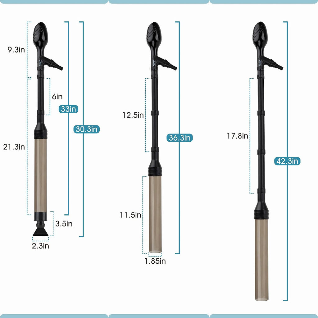 Manual 256GPH Gravel Vacuum for Aquarium, Run in Seconds Aquarium Gravel Cleaner Low Water Level Water Changer Fish