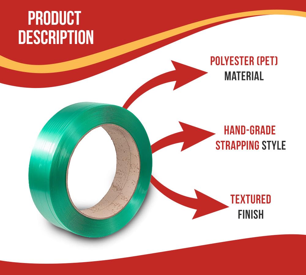 3/4" x 0.040" x 3000' Heavy Duty Polyester (PET) Packaging Strapping Roll - Green 16"x6" Core Size Hand Grade - 1800