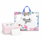 Thank You Bags With Soft Loop Handle for Business Retail, Boutique Bulk 50 Pack 15" W x 12" H Floral Plastic Shopping