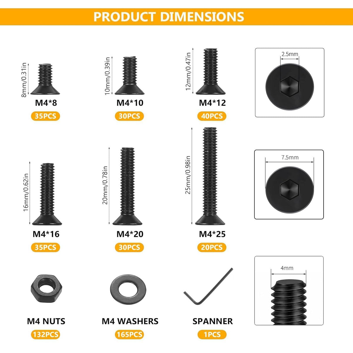488 PCS M4 Countersunk Screws Kit, M4 Flat Head Machine Screws Assortment