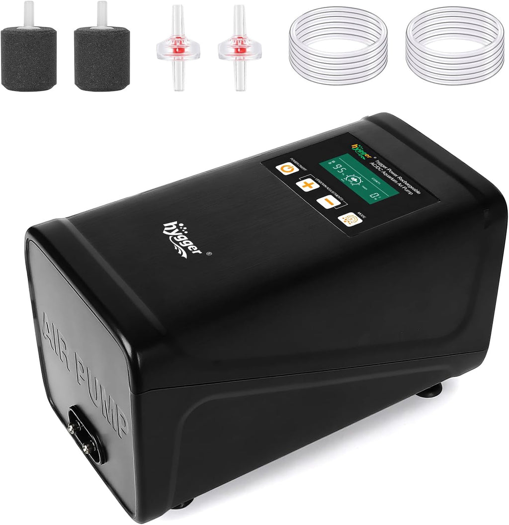 Battery Backup Aquarium Air Pump, Rechargeable Dual-Outlet Fish Tank Oxygen Pump, Quiet Portable Aerator for Outdoor
