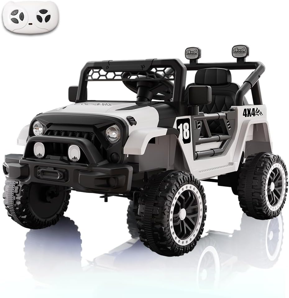12V Kids Car, 4x4 Electric Car for Kids with Remote Control, LED Lights & Music, Off-Road Ride On Toy Car Gift for