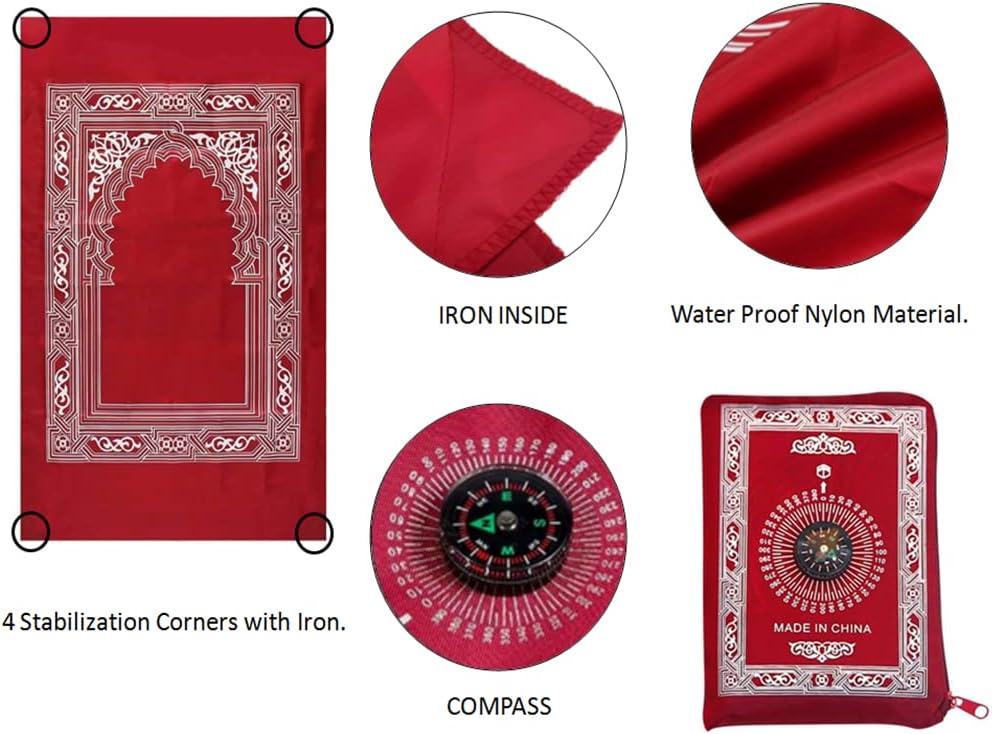 Islamic Prayer Mat,Muslim Prayer Carpet,with Compass Pocket Sized Carry Bag,1 Pieces Muslim Travel Prayer Mat and