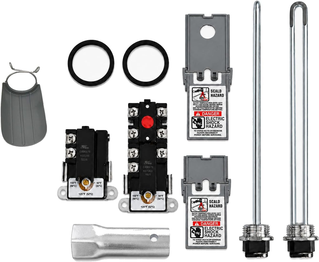 4500W 240V Electric Water Heater Tune-Up Kit – Compatible with Rheem, Ruud, A.O. Smith, Bradford White, GE & Kenmore–Includes Heating Elements, Thermostats, Element Wrench, Covers & Quick Change Tool