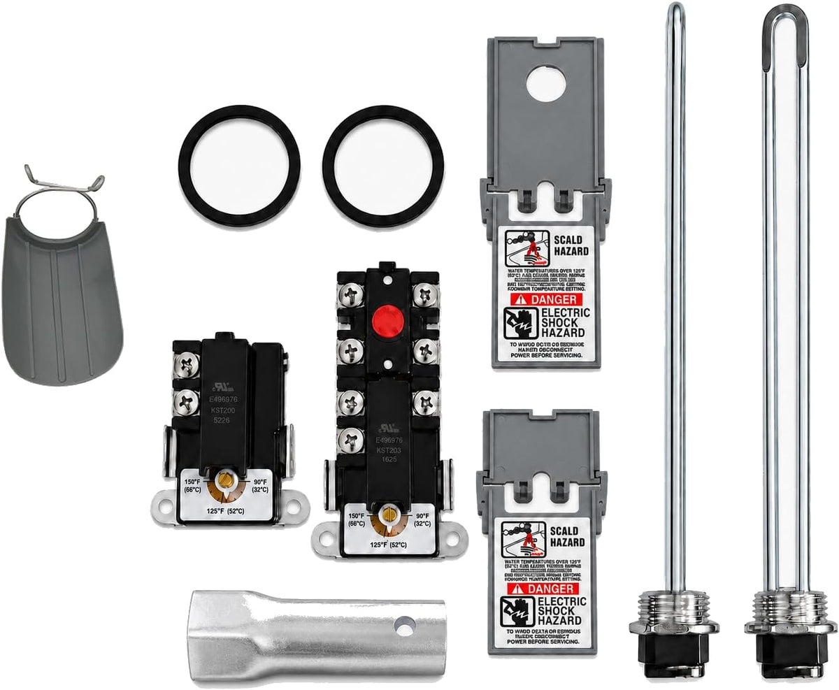 4500W 240V Electric Water Heater Tune-Up Kit – Compatible with Rheem, Ruud, A.O. Smith, Bradford White, GE & Kenmore–Includes Heating Elements, Thermostats, Element Wrench, Covers & Quick Change Tool