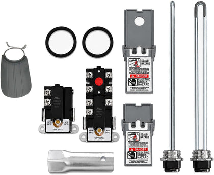 4500W 240V Electric Water Heater Tune-Up Kit – Compatible with Rheem, Ruud, A.O. Smith, Bradford White, GE & Kenmore–Includes Heating Elements, Thermostats, Element Wrench, Covers & Quick Change Tool