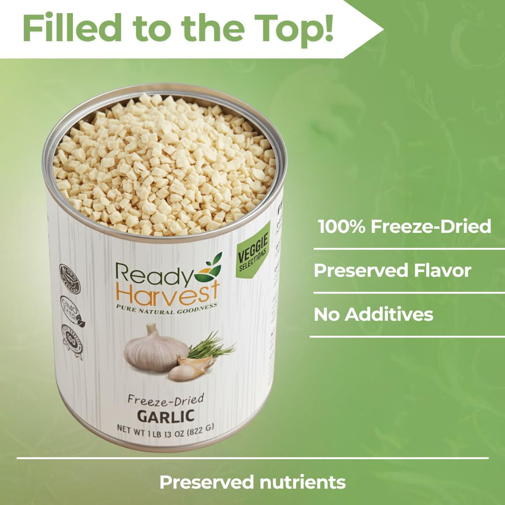 Freeze Dried Food - Garlic | Emergency Food | Pantry Staples | #10 Can | 25-Year Shelf Life | Cans Filled to the Top
