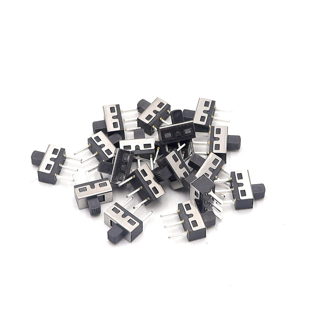 18PCS 5mm High Knob Vertical Micro Mini Slide Switchs,3 Pin 2 Position 1P2T SPDT Toggle Switches Panel Mount AC 125V 2A SS12D10-G5