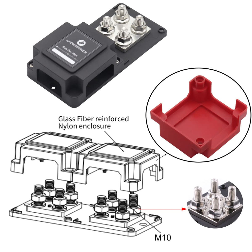 T Tocas 400A Amp Bus Bar 12V Power Distribution Block with 8 * 3/8" Studs