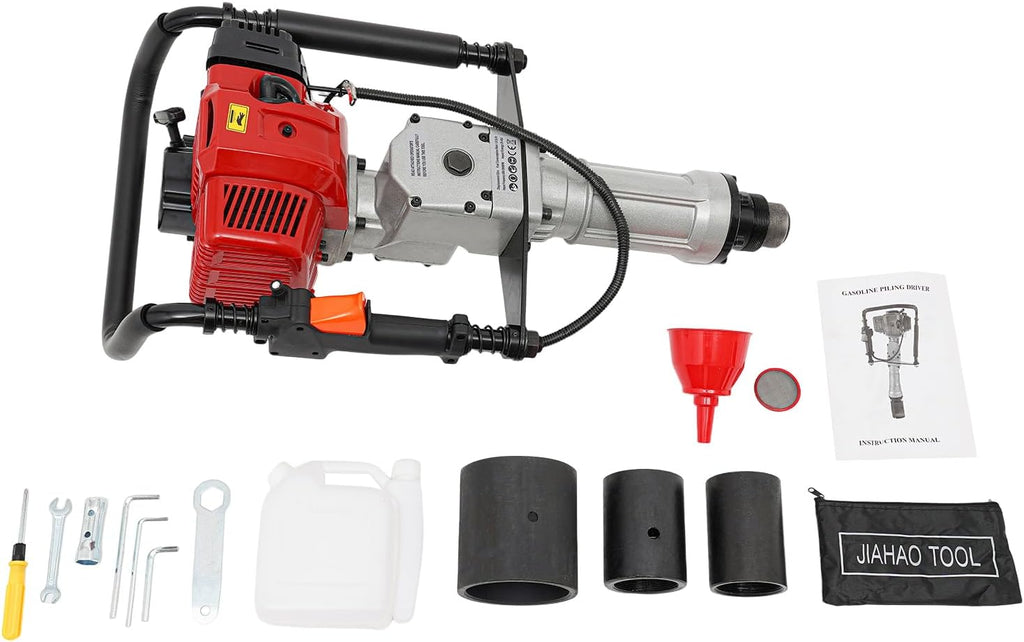 52CC Gas-Powered T-Post Driver with 2.55HP 2-Stroke Engine, Air-Cooled Petrol Piledriver, 1300-3000 BPM, Includes 3