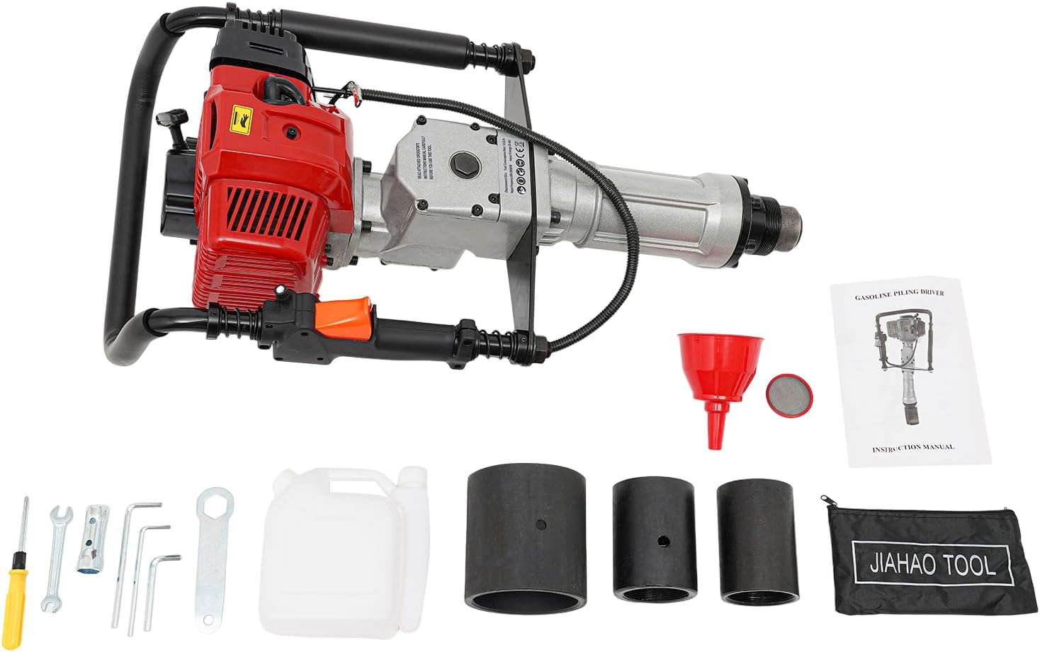 52CC Gas-Powered T-Post Driver with 2.55HP 2-Stroke Engine, Air-Cooled Petrol Piledriver, 1300-3000 BPM, Includes 3