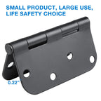 3 Pack Black Door Hinges 4 Inch x 4 Inch with 5/8" Radius Corners