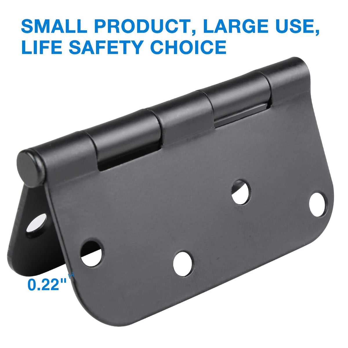 3 Pack Black Door Hinges 4 Inch x 4 Inch with 5/8" Radius Corners