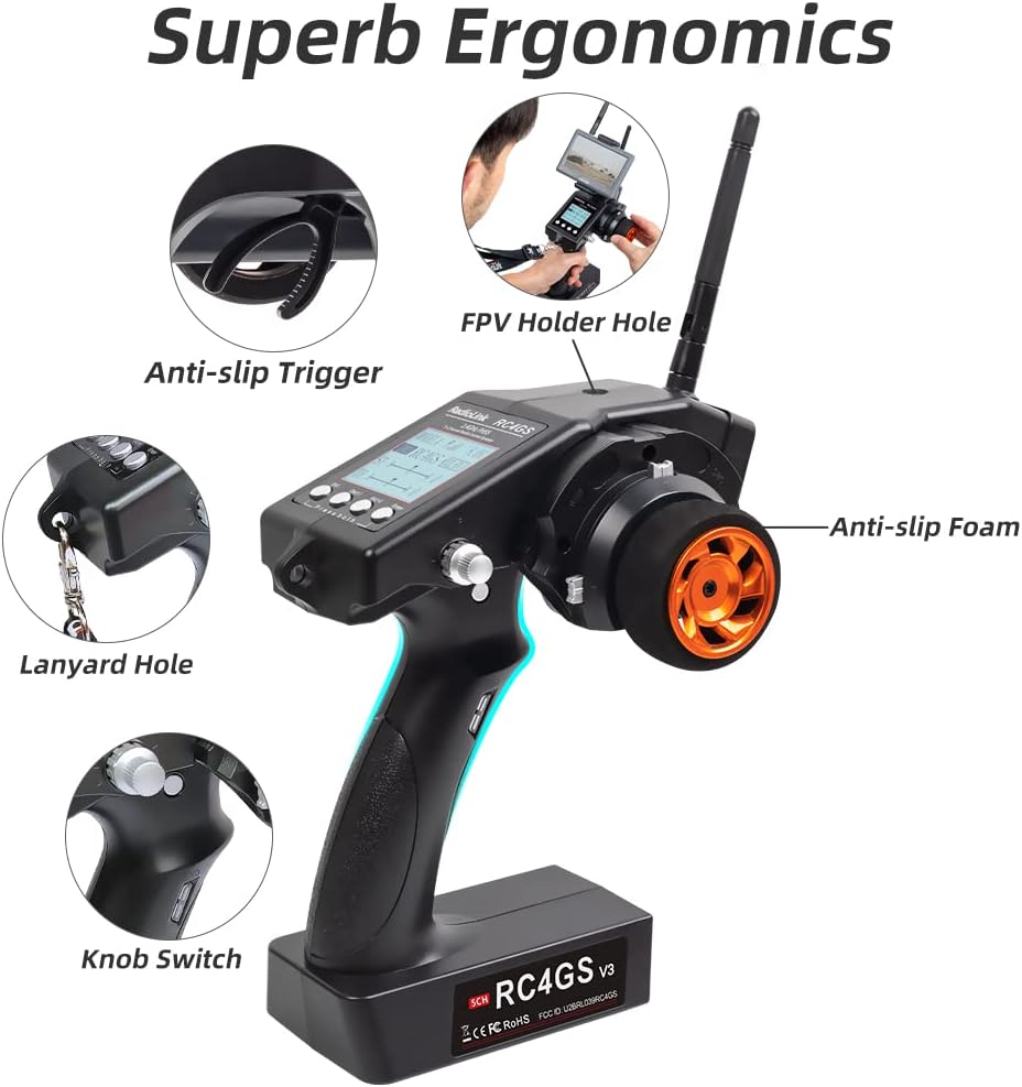 RC4GS V3 5CH 2.4G RC Transmitter R6FG Gyro Receiver for Crawler | 2.4GHz Surface Radio Remote Controller Combo, 30