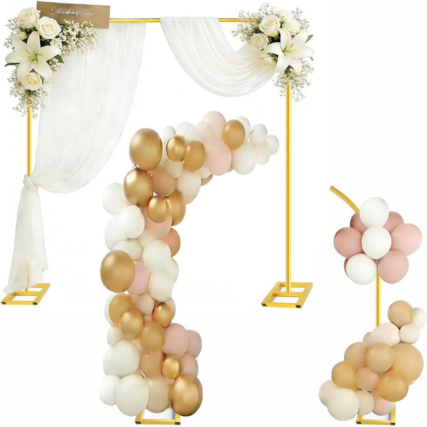 Square Balloon Arch Stand 6.6FT Metal Party Backdrop Stand 2-in-1 Dual-use