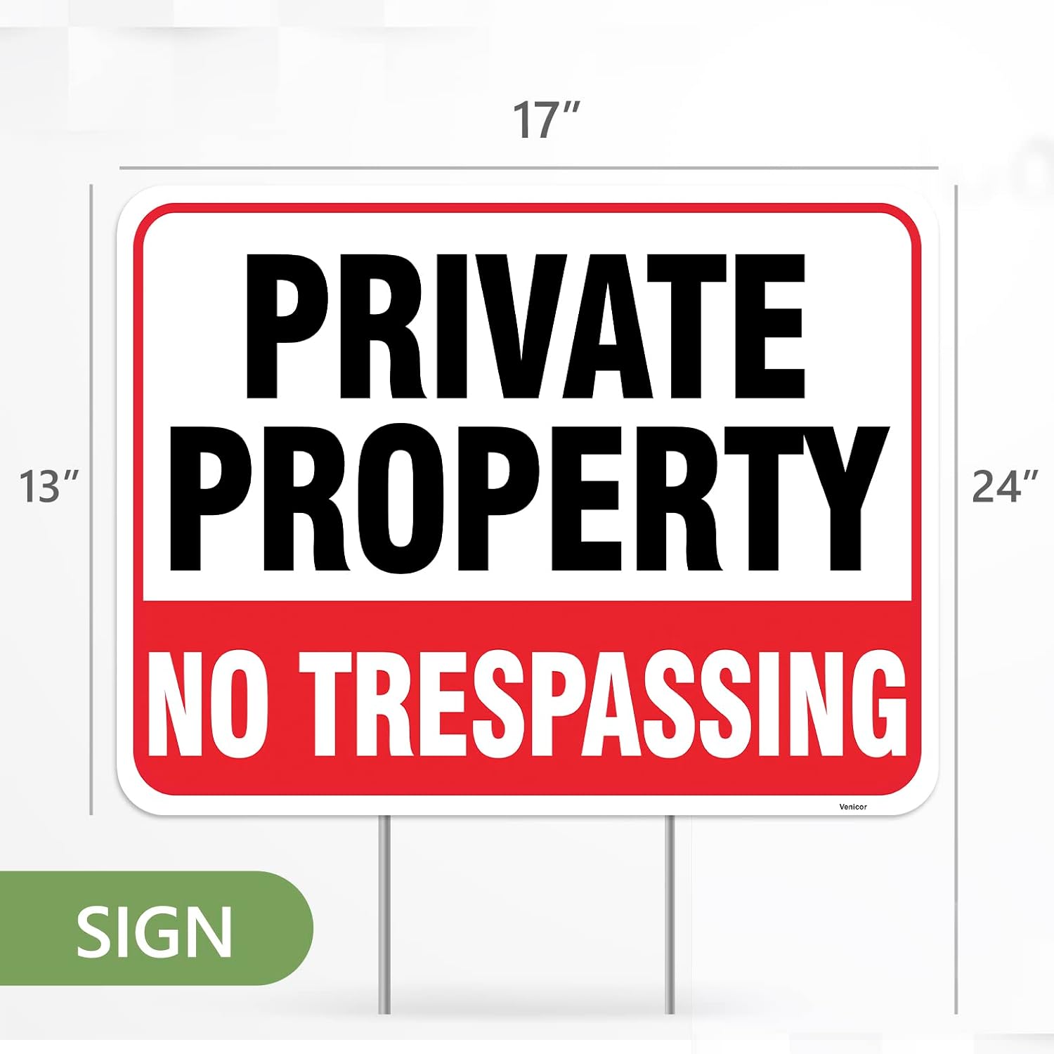 2PC Private Property No Trespassing Sign with Metal Stakes, 17"x13" - Corrugated Plastic - No Trespass Keep Out