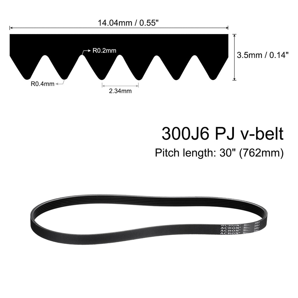 uxcell 4pcs 300J6 PJ V-Ribbed Belt 6 Ribs 30" L x 0.55" W x 0.14" H, EPDM