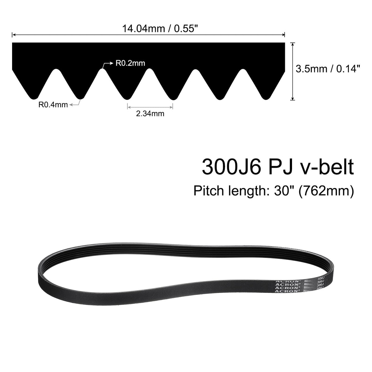 uxcell 4pcs 300J6 PJ V-Ribbed Belt 6 Ribs 30" L x 0.55" W x 0.14" H, EPDM