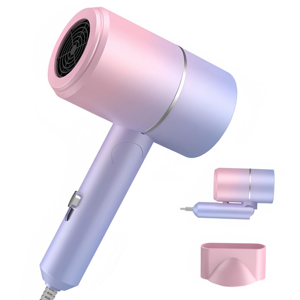 Foldable Ionic Hair Dryer with Diffuser, 1875W, Pink Blue