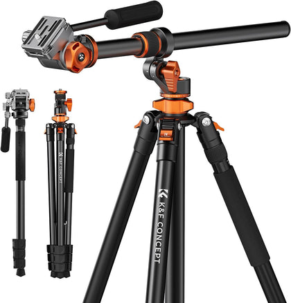 90''/230cm Horizontal Fluid Head Camera Tripod | Heavy Duty Overhead Shooting Video Tripods, Center Colmun