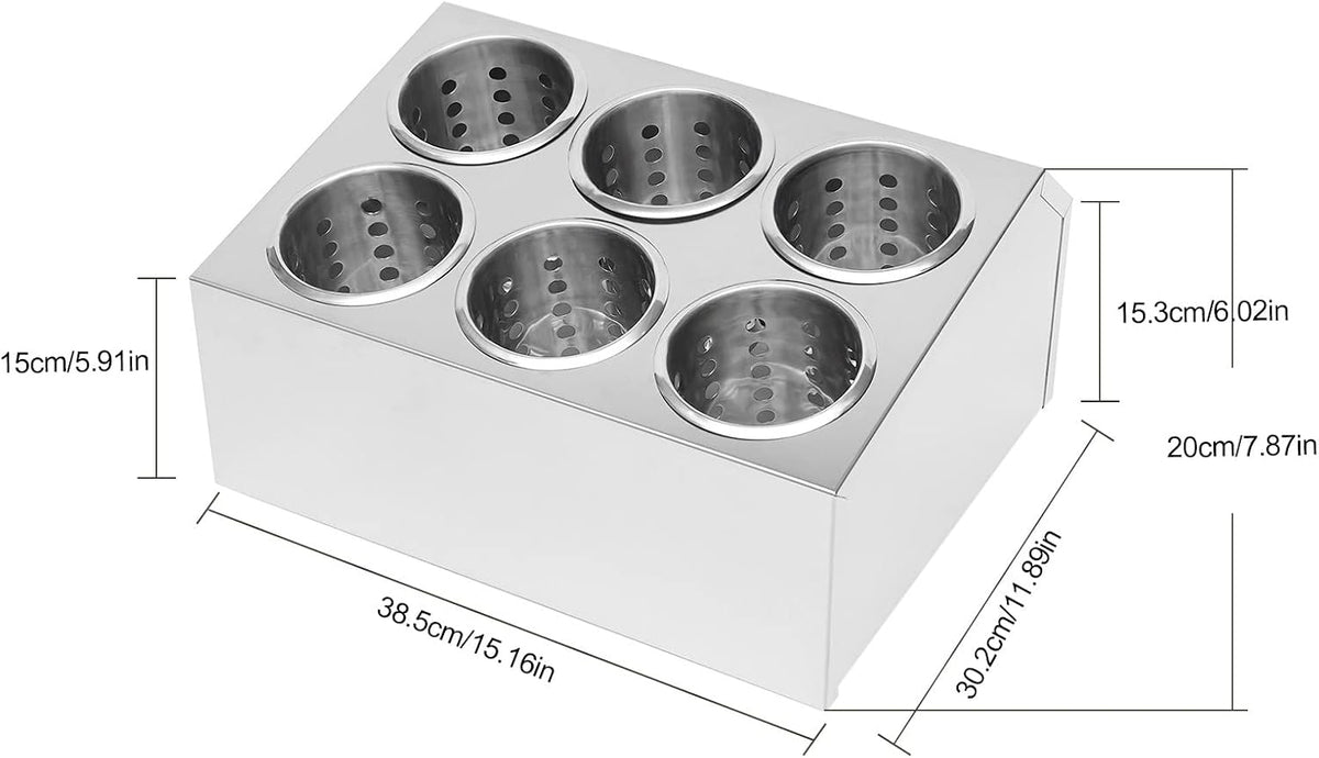 6‑Compartment Stainless Steel Commercial Silverware Holder
