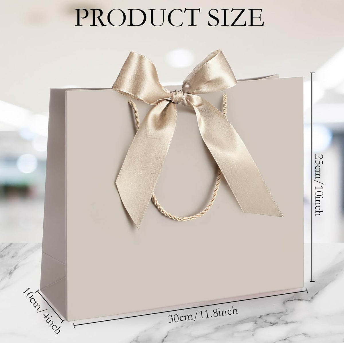 12 Pcs Paper Gift Bags with Handles&Bow Ribbon, Champagne