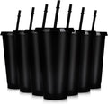 7 Sets Reusable Cups with Lids and Straws 24 oz Plastic Tumblers Black Party Favor Cups Water Bottle Iced Coffee