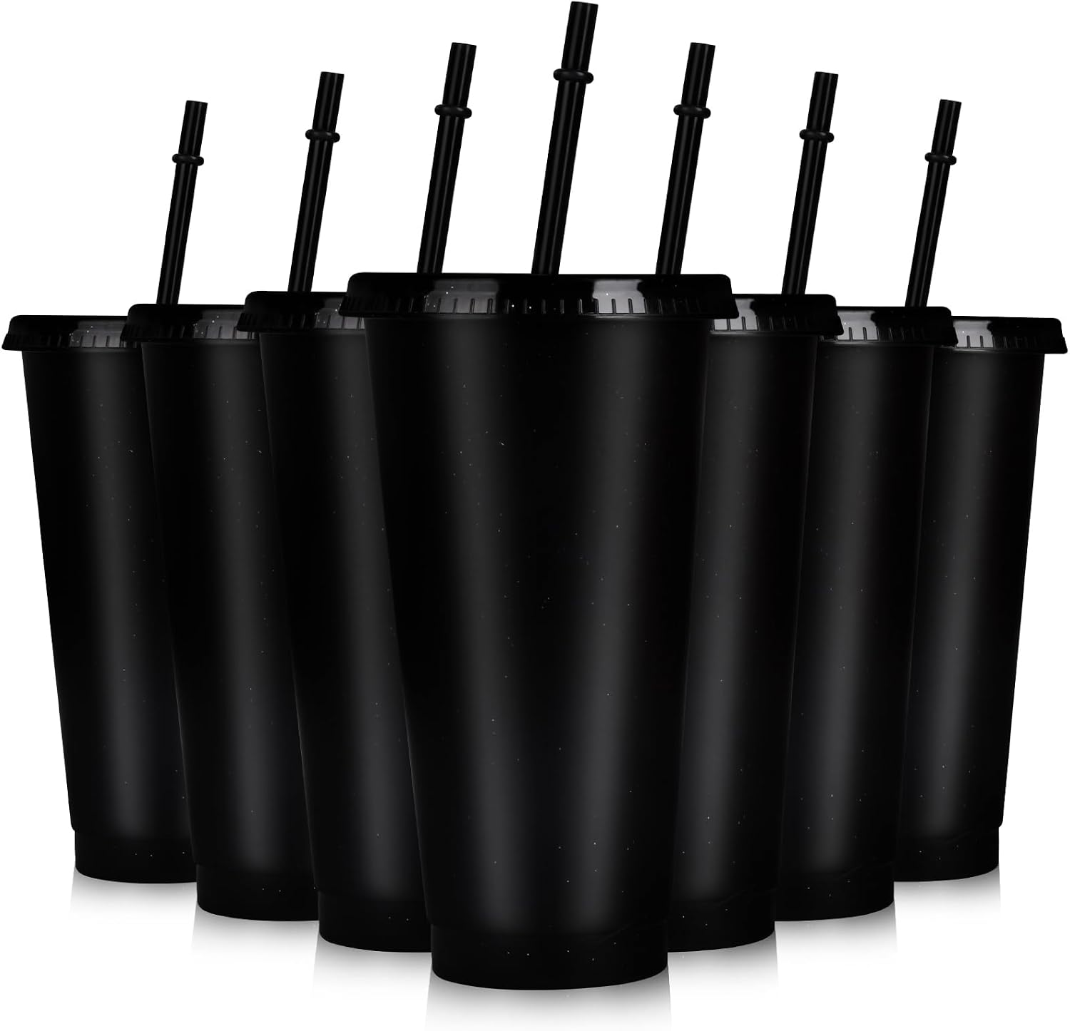 7 Sets Reusable Cups with Lids and Straws 24 oz Plastic Tumblers Black Party Favor Cups Water Bottle Iced Coffee