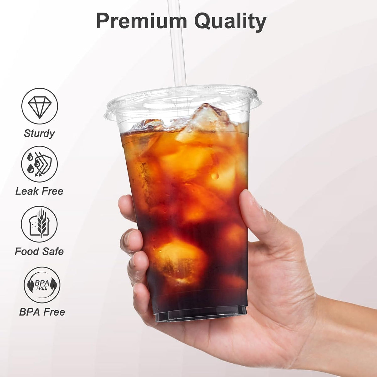 100 Pack - 20 oz Clear Plastic Cups with Lids and Straws