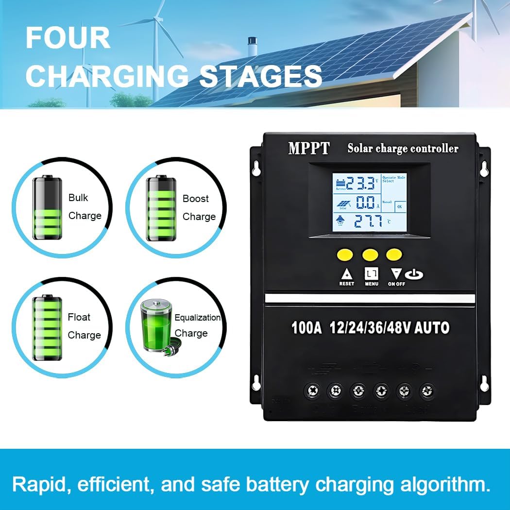 60A MPPT Solar Charge Controller 12V 24V 36V 48V LCD Display Battery Intelligent Regulator Max 100V Input Dual USB