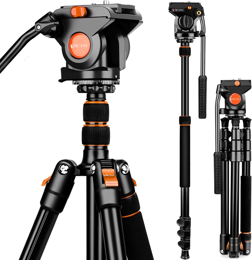 72" Video Camera Tripod, Heavy Duty Fluid Head Tripod with Carry Bag | Professional Aluminum Camera Tripod Stand