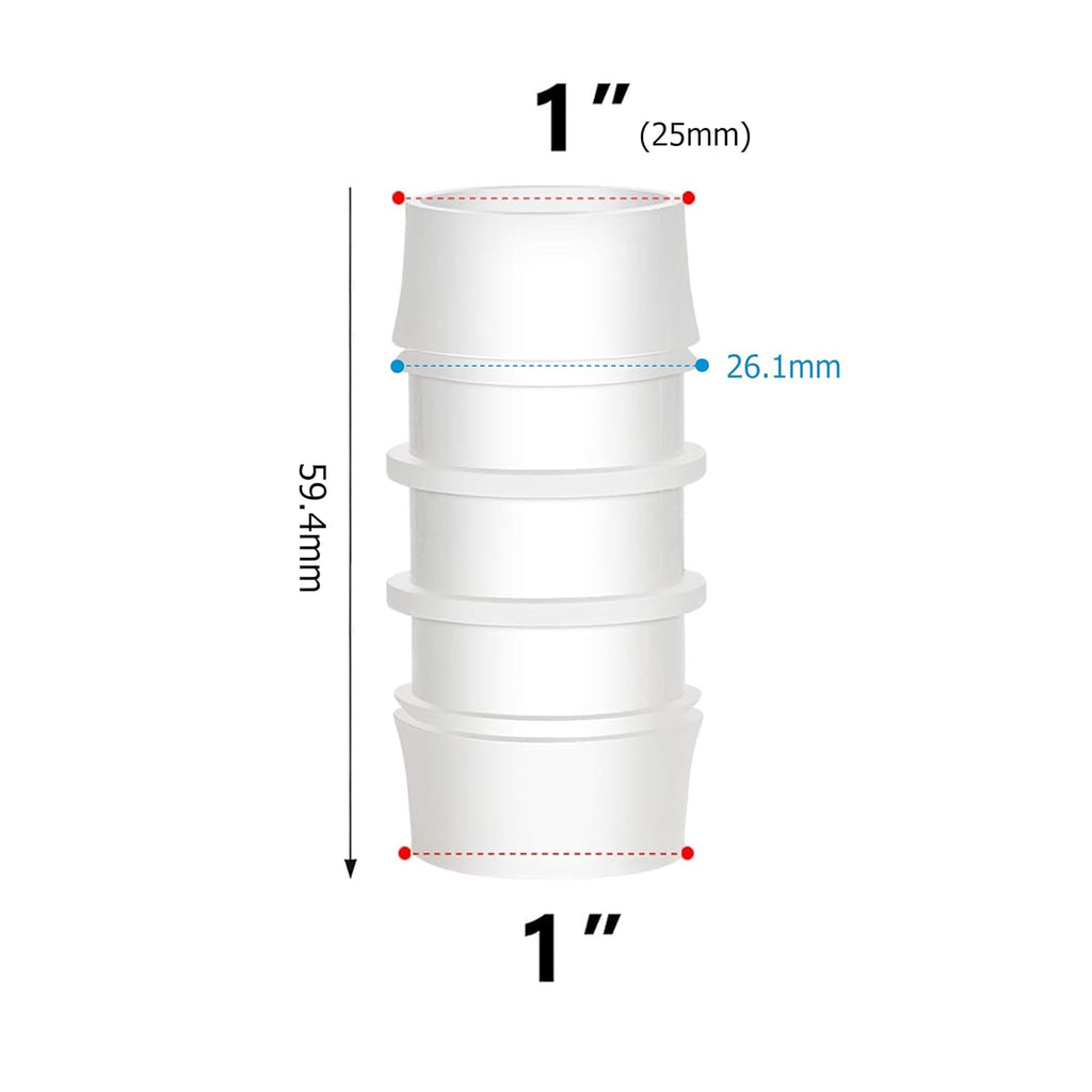 Quickun Plastic Hose Barb Fitting, 1" x 1" Barbed Splicer Mender Joint Adapter Union Fitting (Pack of 5)