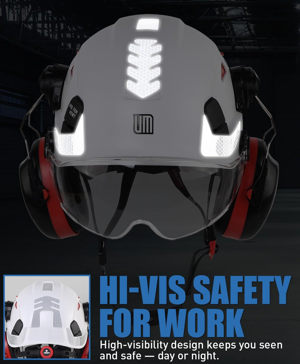 Safety Helmet Hard Hat and Ear Protection, ANSI Z89.1 Approved Lightweight Vented Work Helmet Kits, 6-Point