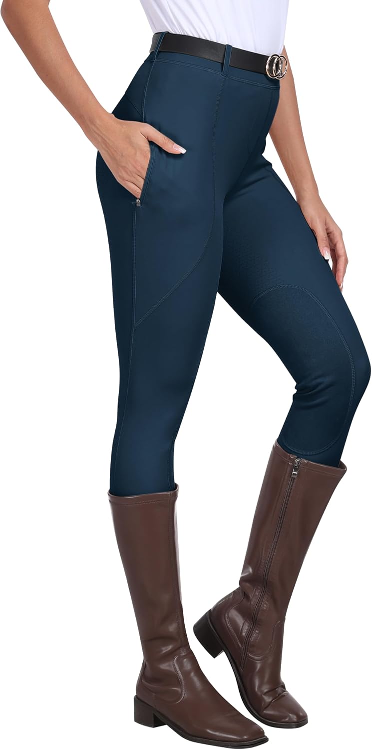 Women's Horse Riding Pants Full Seat Silicon Knee-Patch Equestrian Breeches Horseback Schooling Tights Zipper Pockets