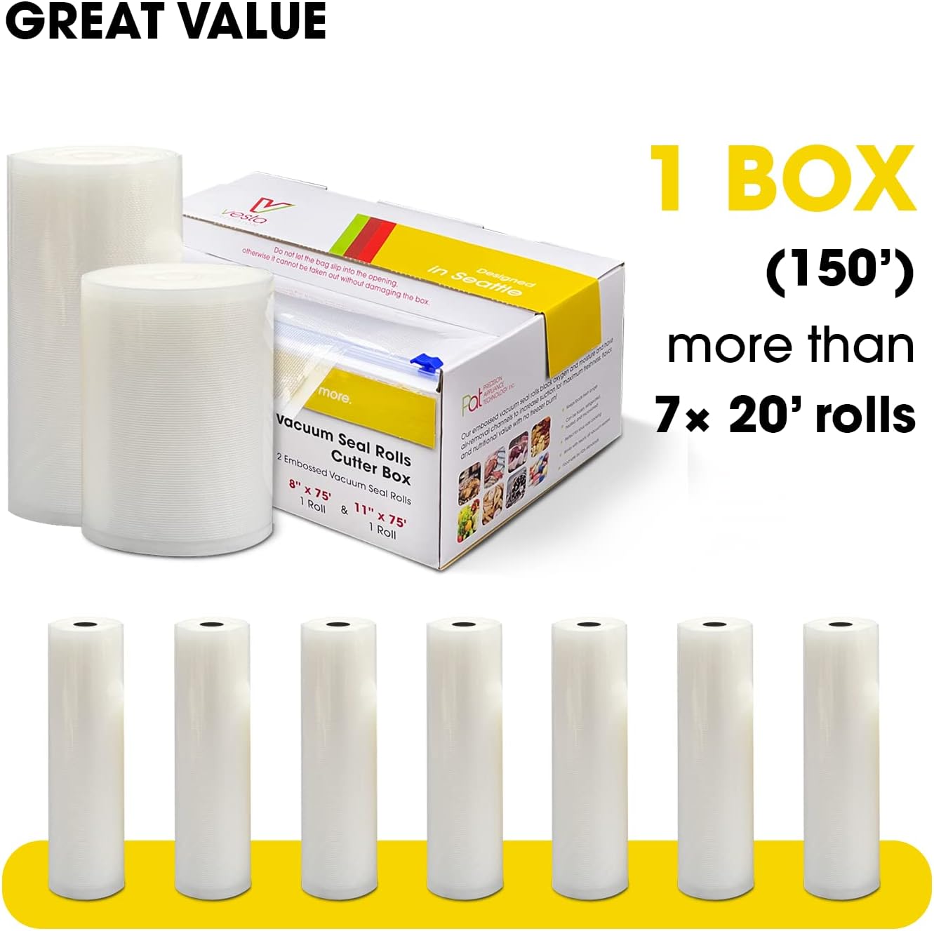 8" x 150' Vacuum Sealer Bags for Food Saver, Rolls with Cutter Dispenser