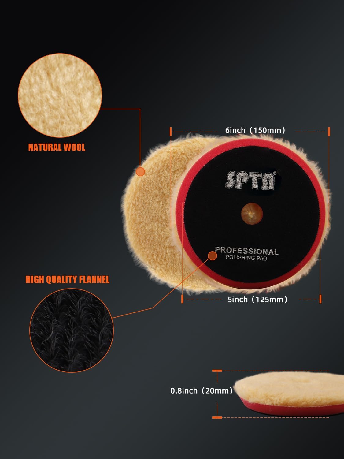 Wool Buffing Polishing Pads, 3Pcs 5" (125mm) Coarse Medium Cutting Car Wool Polishing Pads, Premium 100% Wool Cutting