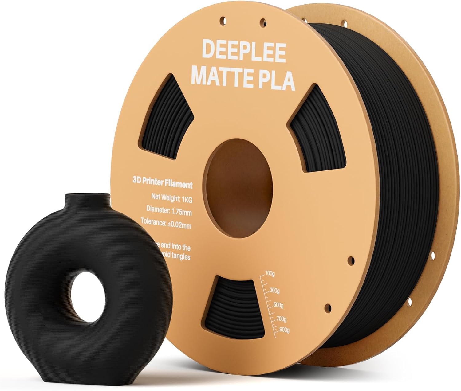 Matte PLA Filament 1.75mm 1kg Black | 3D Printer Filament Dimensional Accuracy +/- 0.02mm, No Clogging, Higher Toughness