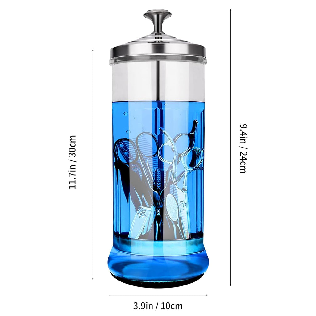 Disinfectant Sterilizer Glass Jar - Capacity 37 Oz Glass with Removable Strainer Tray for Cleaning, Storage &