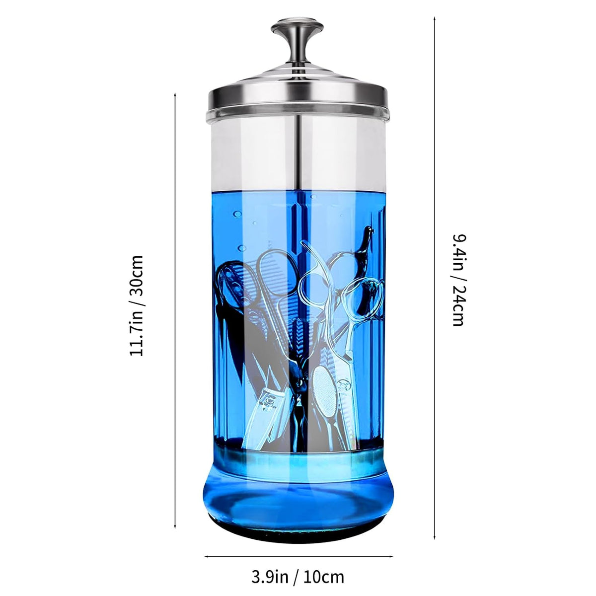 Disinfectant Sterilizer Glass Jar - Capacity 37 Oz Glass with Removable Strainer Tray for Cleaning, Storage &