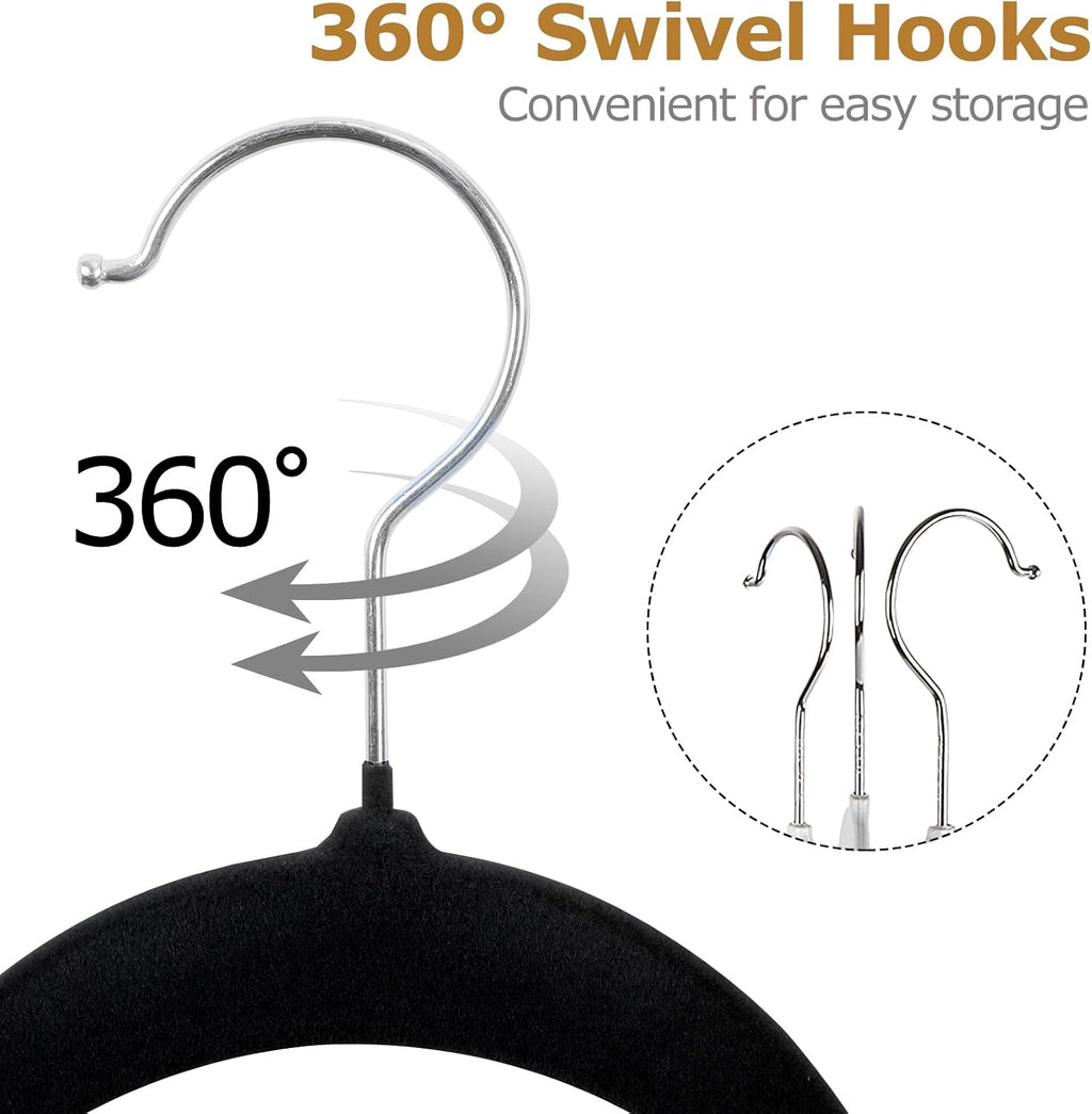 100 Velvet Hangers - Space Saving, Non-Slip with Rotating Hooks & Pants Bar | Ultra Slim Closet Organizer for Coats