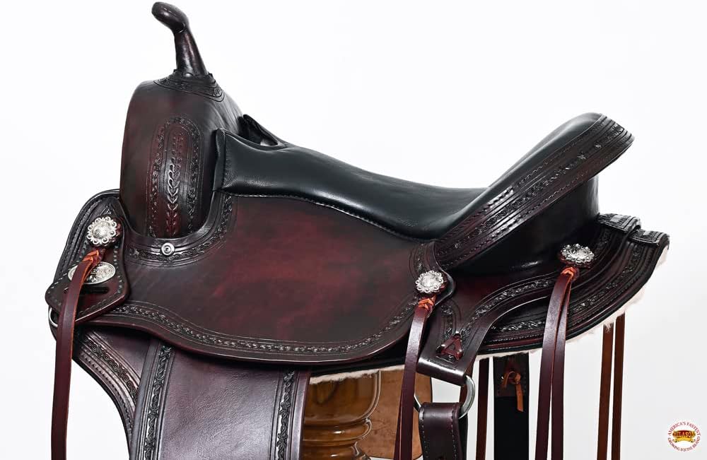 Hand-Tooled Flex Tree Western Saddle Dark Brown Trail