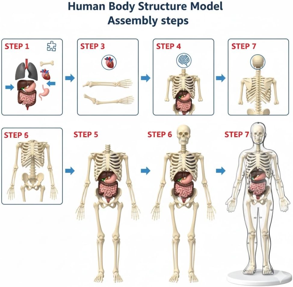 Clear Human Body Structure Model - Max 43-Piece Set, Removable Organs Bones & Transparent, DIY Assembled Human Torso