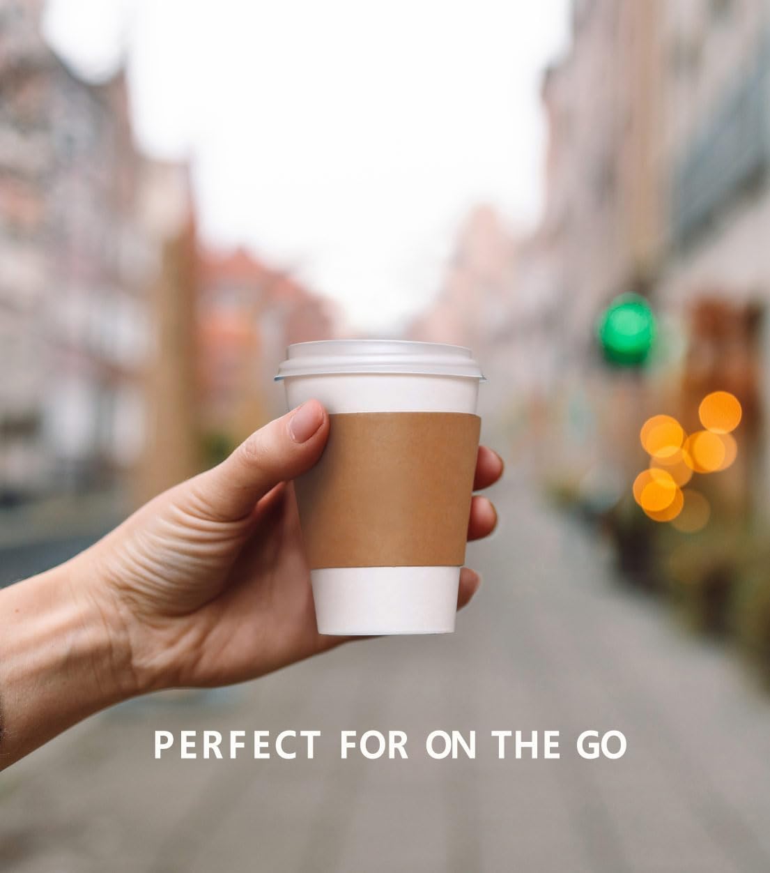 [50 pack 12 oz Compostable Coffee Cups with Lids and Kraft Sleeves