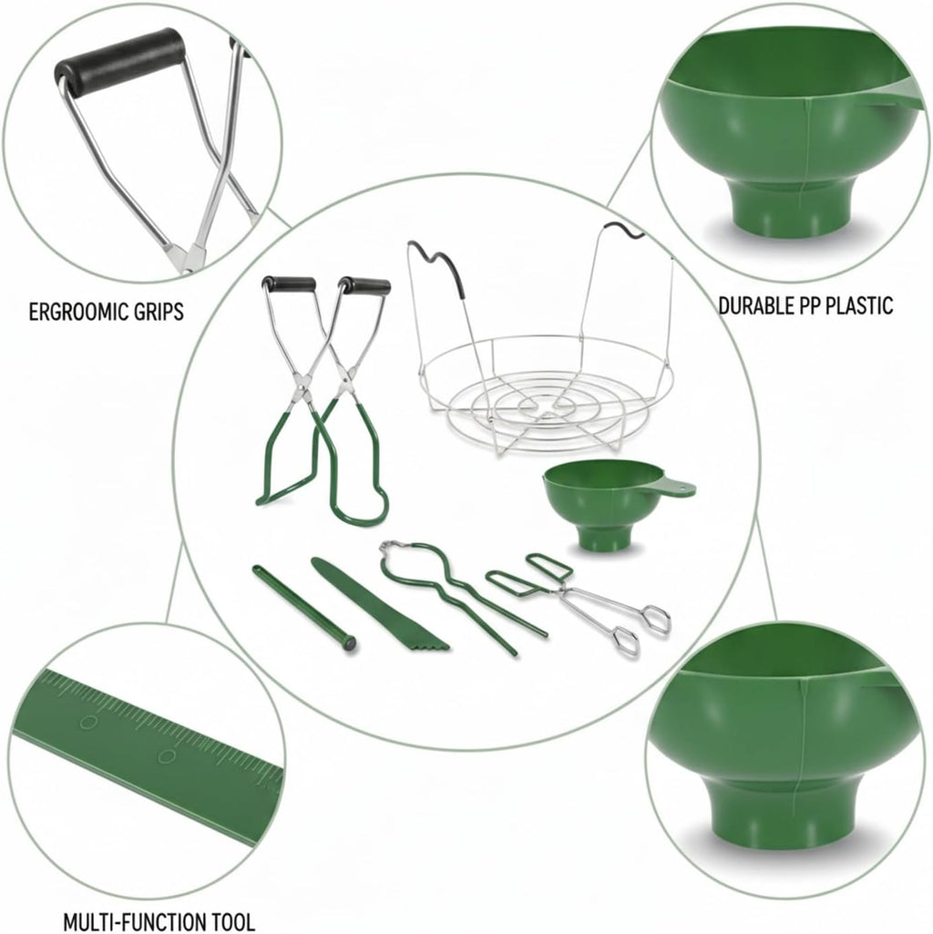 7-Piece Canning Tool Set for Home Food Preservation, PP Plastic Kit with Jar Lifter, Funnel, and Magnetic Lid Wand