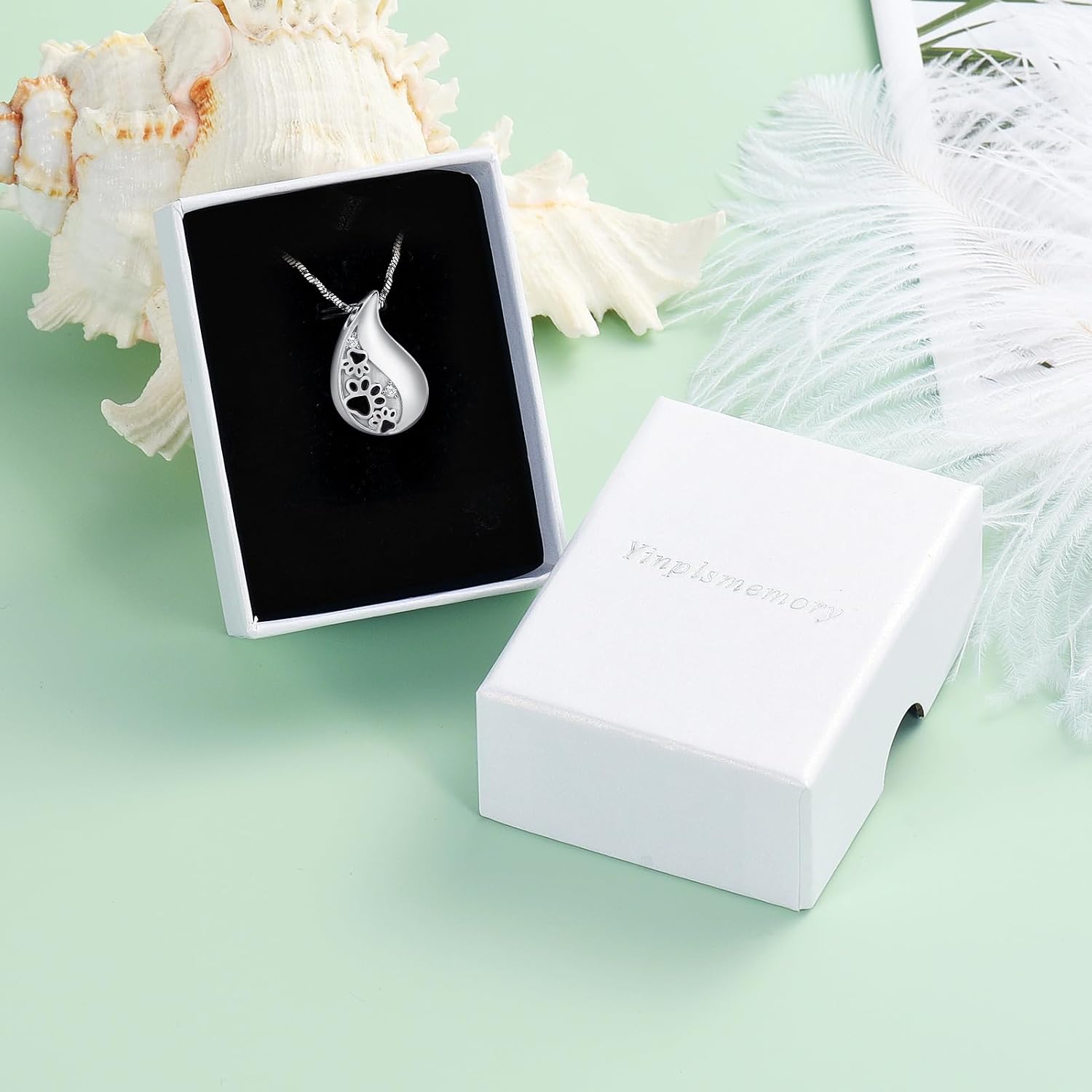 Pet Paw Print Teardrop Urn Necklace for Ashes for Dog/Cat Ashes Keepsake Memorial Pet Cremation Jewelry